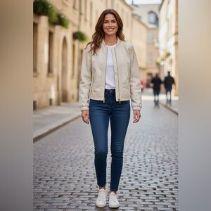 NWOT Marc New York Faux Leather Cream Bomber Jacket